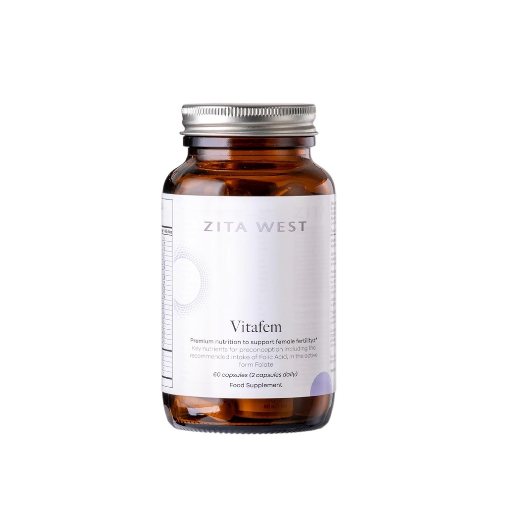 Zita West Vitafem Premium fertilitetstillägg för kvinnor - Prenatal Vitaminer med folat för Preconception Support - 60 kapslar (1 månads leverans)