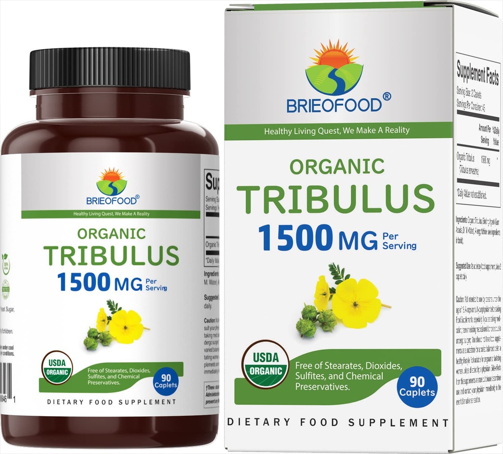 Brieofood Organic Tribulus 1500mg, 45 Tarjoilut, Kasvisruoka, Gluteeniton, 90 Kasvisruoka Tabletit