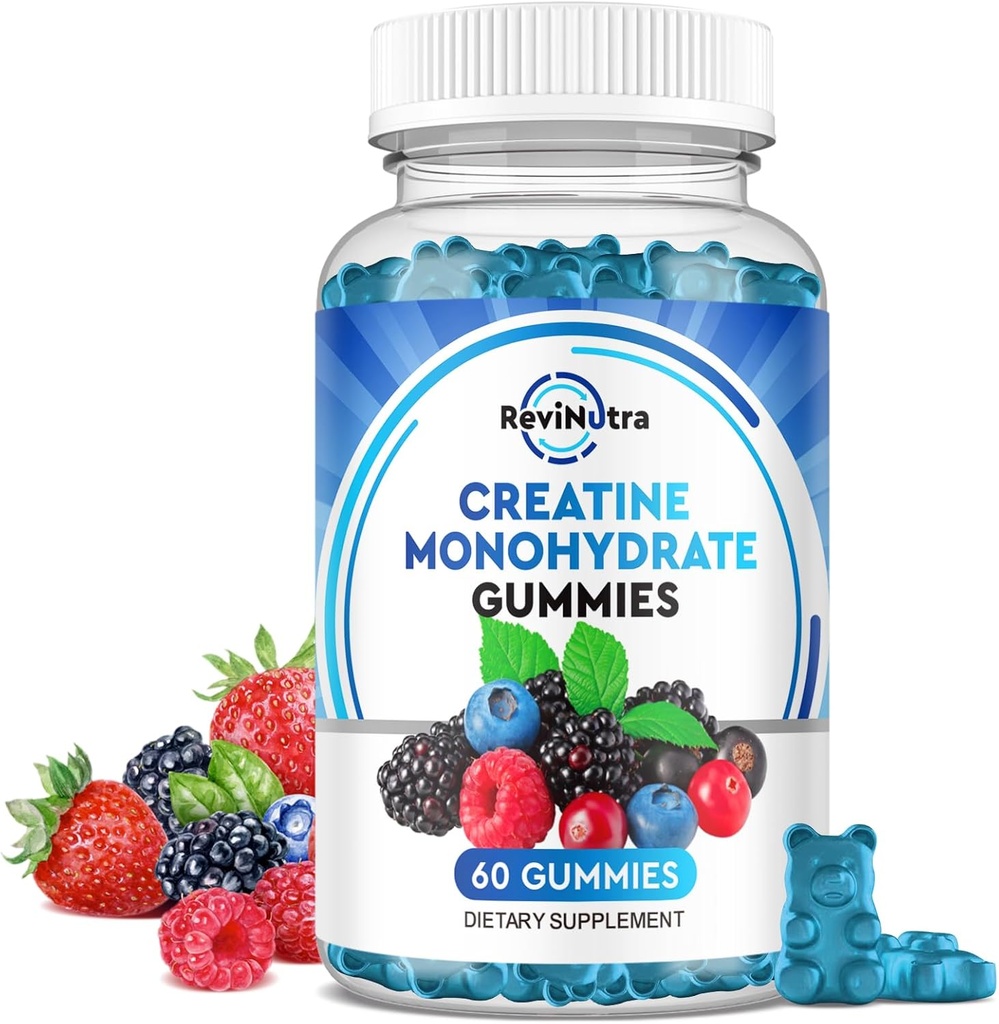 Kreatiini Monohydraatti Miehet ja naiset, purukumi Creatiini Monohydraatti kanssa B12-vitamiinin lihasten kasvua & Recovery-Vegaani, sekoitettu marja maku, 60 Gummie