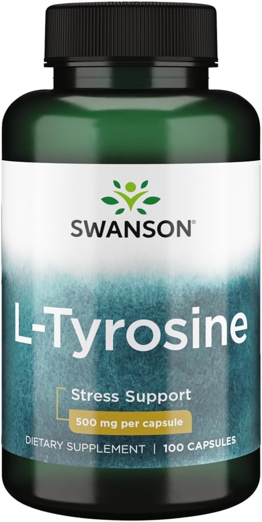 Swanson L-Tyrosine - Amino Acid Supplement främja Stress Support, kognitiv funktion och mental klarhet - hjälper till att stödja övergripande hjärnhälsa - (100 kapslar, 500 mg vardera)