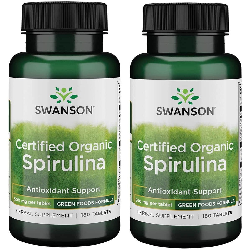 Swanson Certified Organic Spirulina 500 mg 180 Tabs (2 pakkaus)