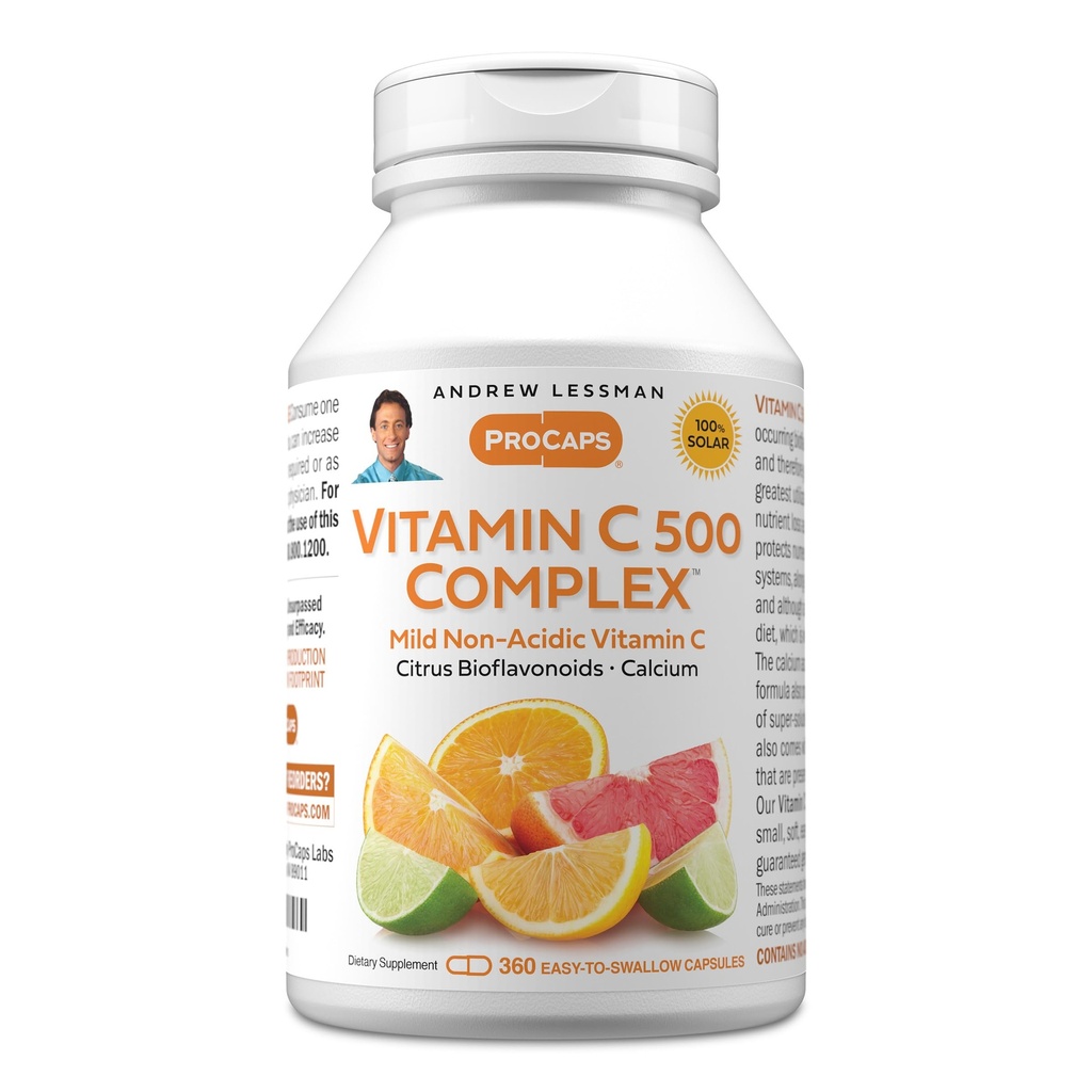 ANDREW LESSMAN C 500 Complex 360 kapselia - ei-acidic C-vitamiini Plus Citrus Bioflavonoidit immuunijärjestelmään ja antioksidantti tuki, ei vatsavaivat, pieni helppo niellä kapselit