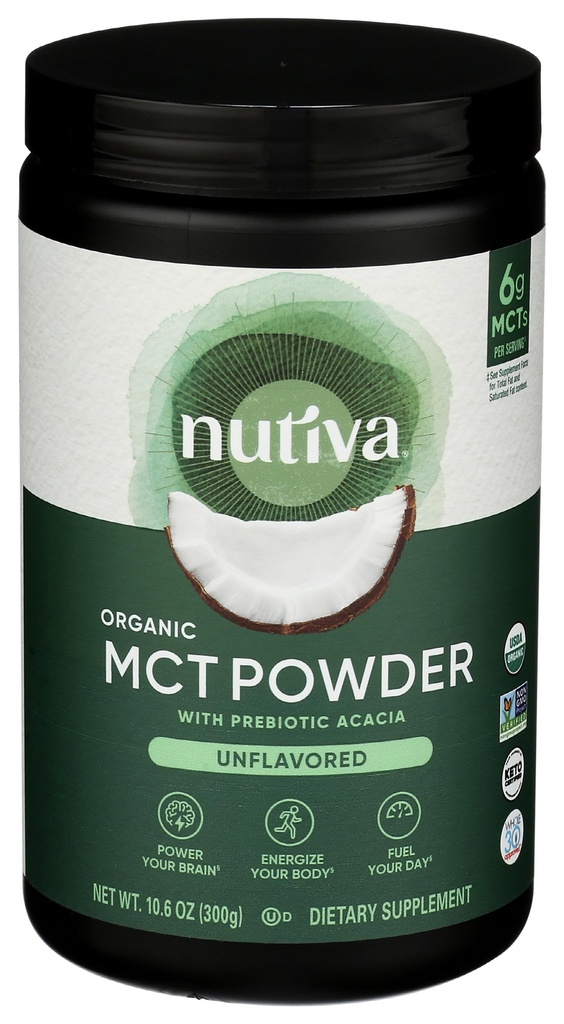 Nutiva Organic MCT Jauhe, jossa Prebiootti Acacia Fiber, Classic, 10.6 Oz, USDA Organic, ei-GMO, ei-BPA, Vegaani, Gluteeniton, Keto & Paleo, pikajuoma tai boost to Coffee & Smoothies