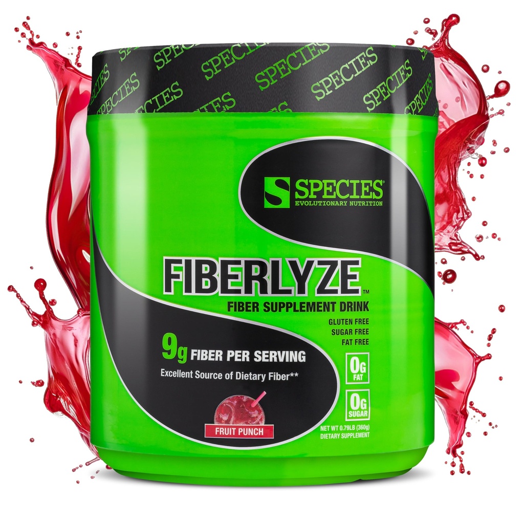 Species Nutrition Fiberlyze Fiber Supplement, Psyllium Based Soluble & Insoluble Fiber Powder för hälsosam Colon, Digestive Functions (Fruit Punch, 30 portioner)
