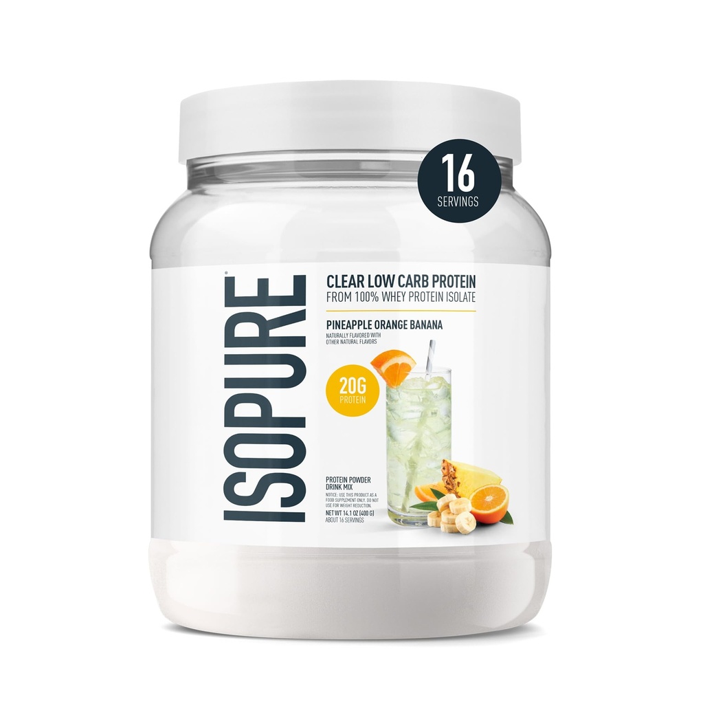 Isopure Clear Whey Isolate Protein Powder, Laktoositon, Gluteeniton, Luonnollisesti Maustettu, Ananas Orange Banana, 20g Protein Per Serving, 14,1 Oz, 16 Tarjoilua (Pakkaus toukokuussa Vary)