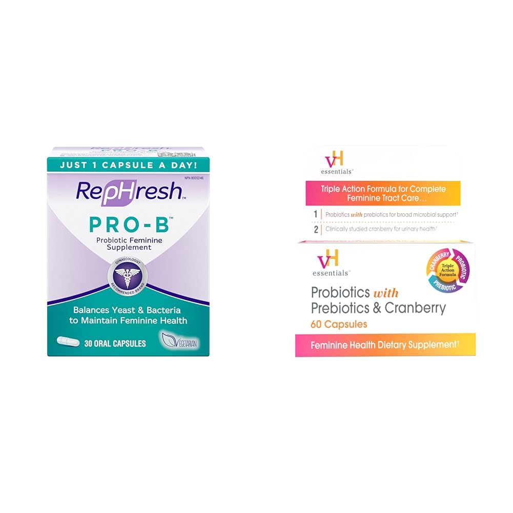 Rephresh Pro-B Probiootti Supplement for Women, 30 Suun kapselit & vH Essentials Probiootit Prebiootit ja Cranberry Feminine Health Supplement - 60 kapselia