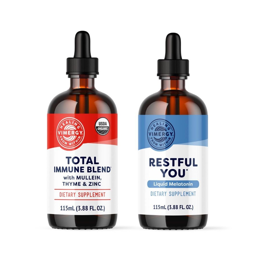 Vimergy Nighttime Fortifier Kit* - 2500 mikrog Sinkkiä, 5000 mikrog melatoniinia, 130 mg Mullein Extract, 70 mg Thyme Extract. Korjaukset, jälleenrakentaa ja uudistaa Immuunisoluja unen aikana. Vegaani, gluteeniton, Kosher