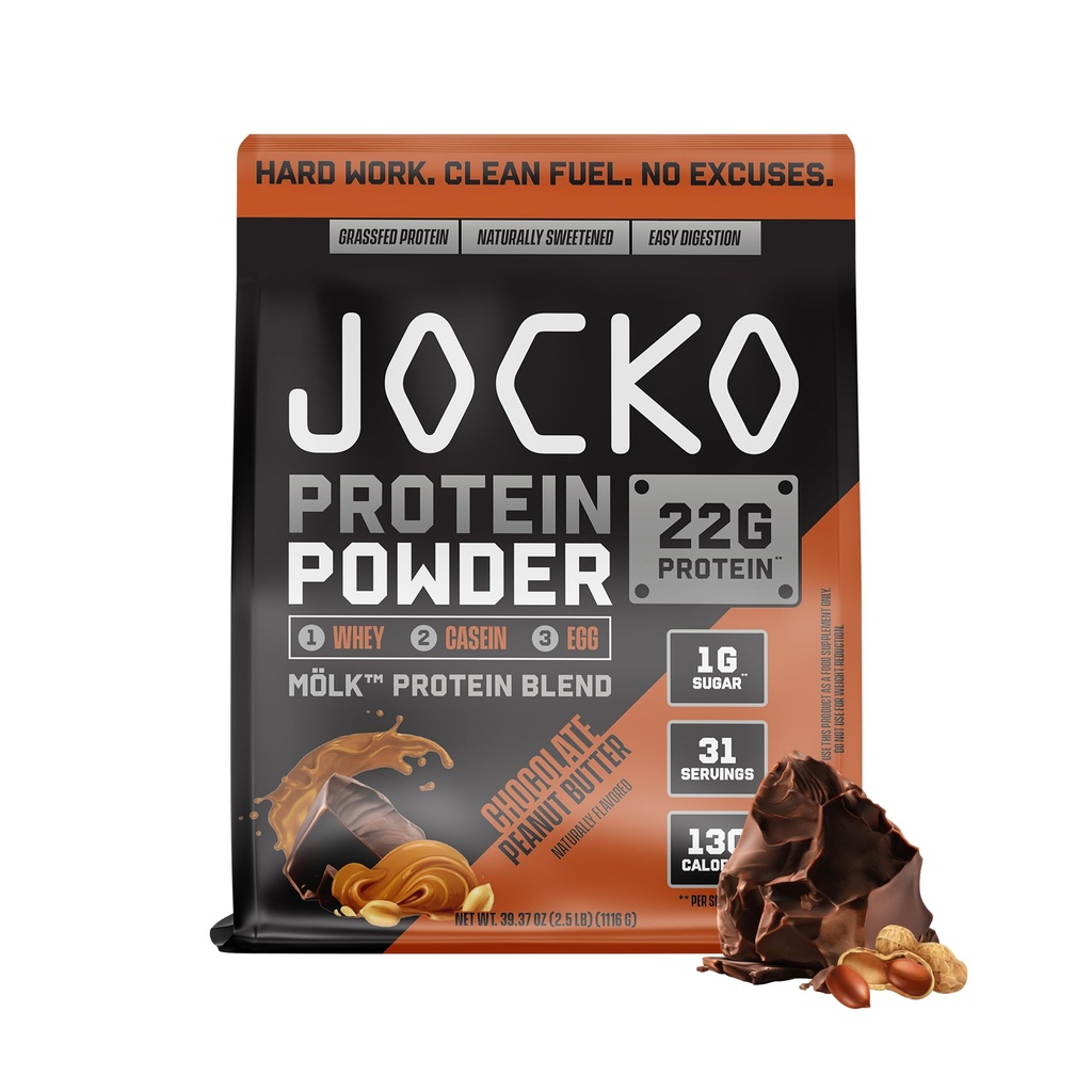 Jocko Fuel Mölk Whey Protein Powder 22g Alhainen sokeri Monk Fruit Blend - Lihaksen Recovery & Growth, Packaging May Vary (31 tarjoilut, suklaa maapähkinävoi)