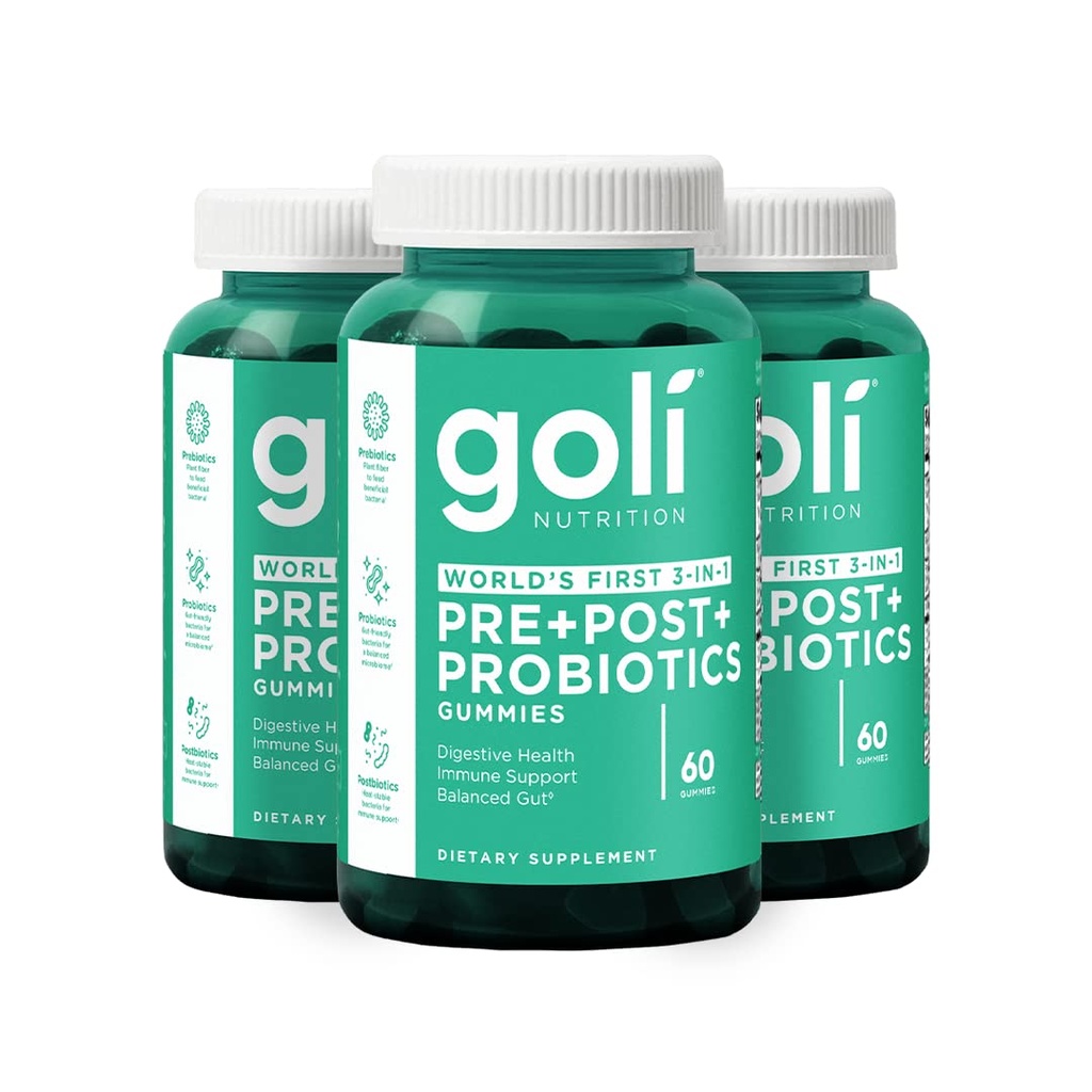 Goli Nutritional Supplement, Pre+Post+Probiotika Gummy - 180 greve - Världens första 3-i-1 Glutenfri, Vegan, Non-GMO och Gelatin-Free.