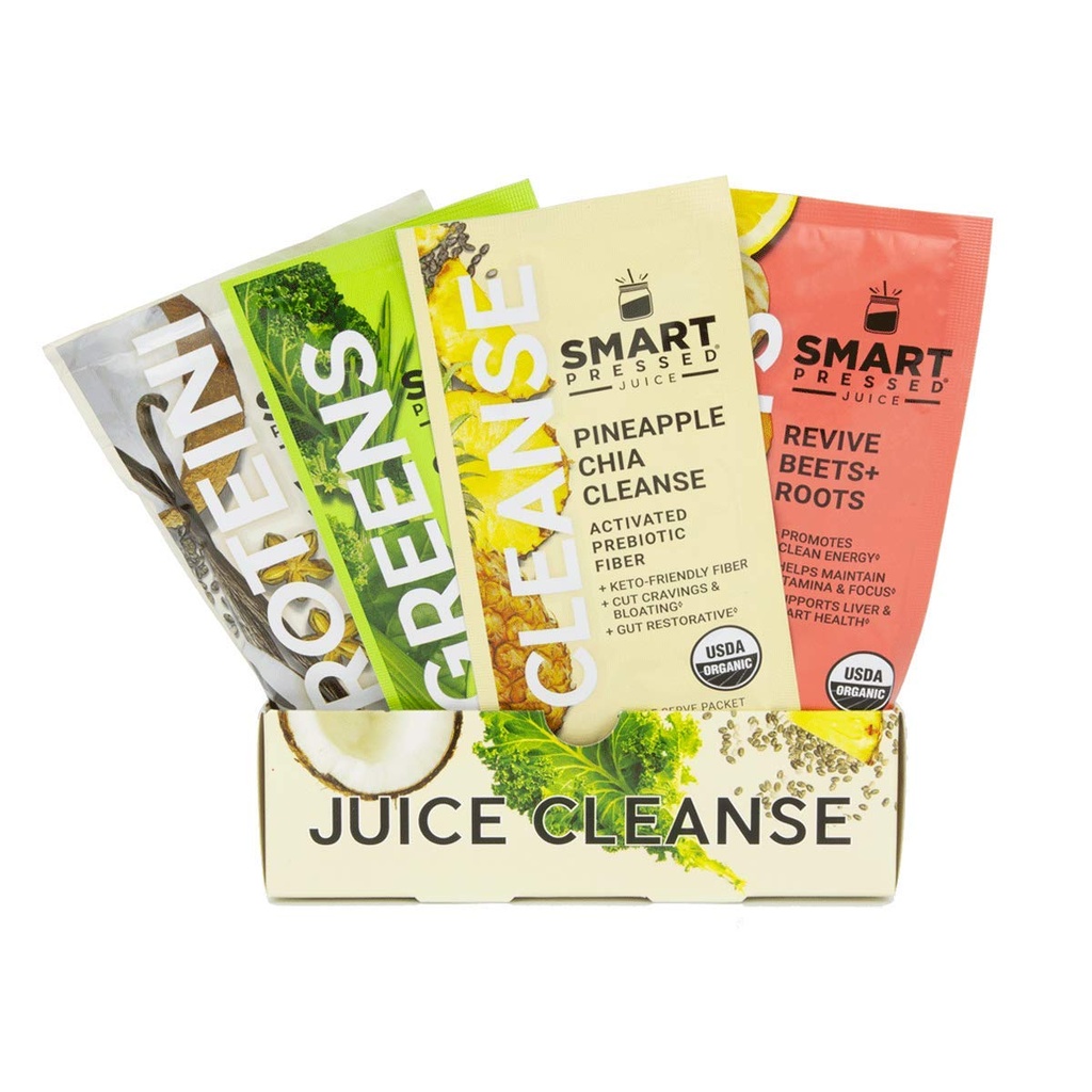 SMART Pressad Juice 1-Day Organic Juice Cleanse | Healthy Detox Program | Vegan Vanilla Protein, Green Juice, Beets Juice & Pineapple Chia Cleanse | High Fiber & Vegan