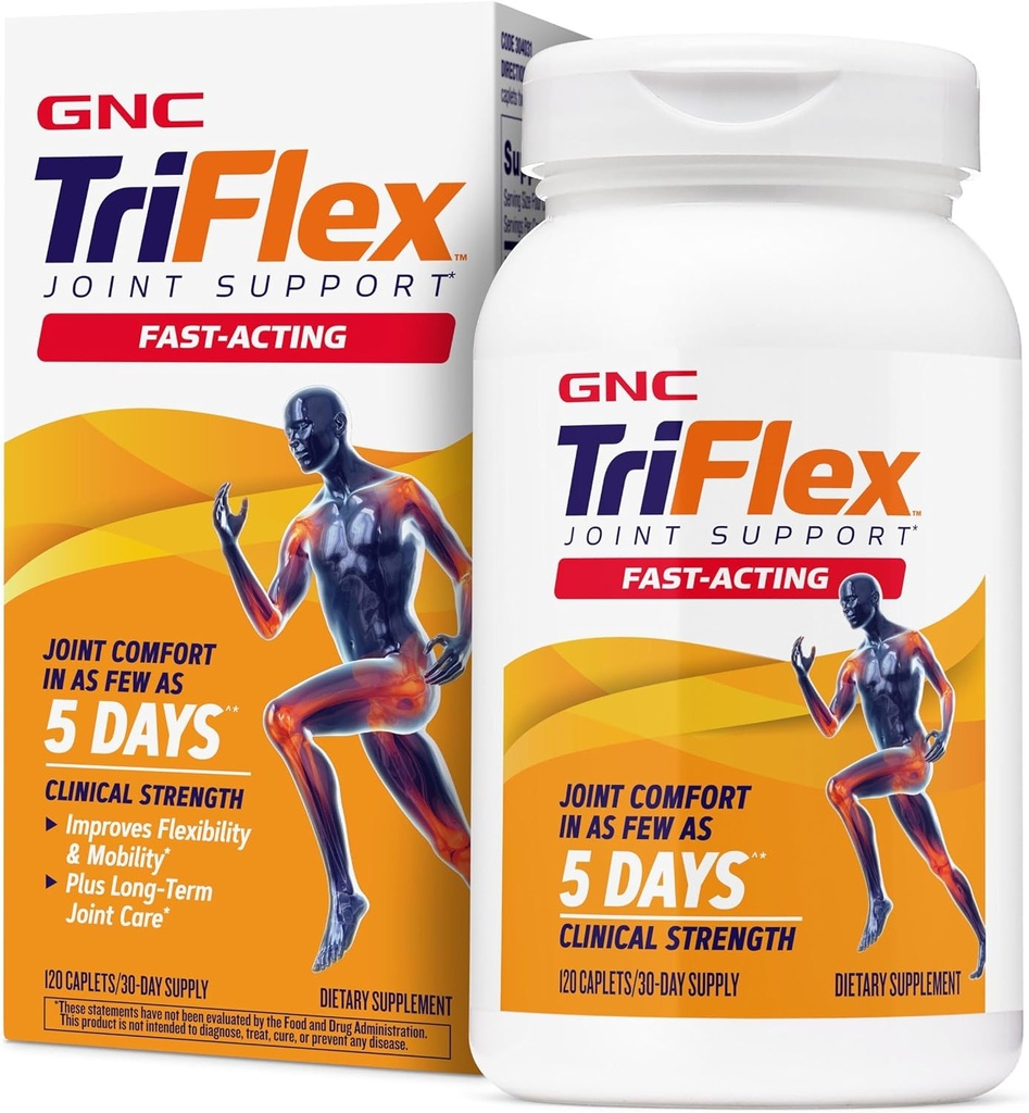 GNC TriFlex Fast-Acting 2.0, parantaa nivelten mukavuutta ja jännitystä, kliinistä vahvuutta annokset Glukosamiini / Chondroitin ja Boswellia - Plus Turmeric, 120 Caplets