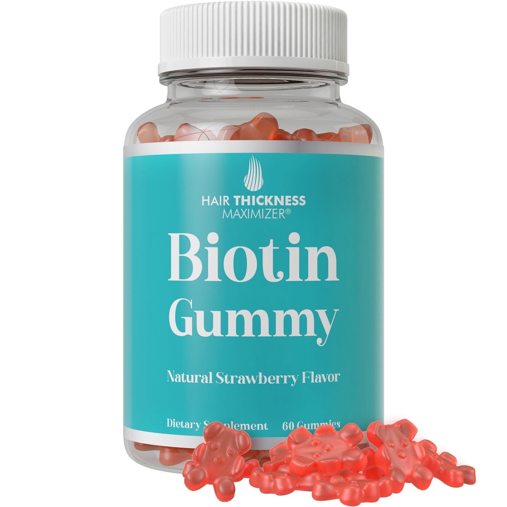 Ultra High Strength Biotin Gummies hiusten kasvua naisille ja miehille. Liivate ilmainen, Vegan Biotin 10000 mcg Purut vahvempi hiukset iho ja kynnet. Maukas mansikka Maku