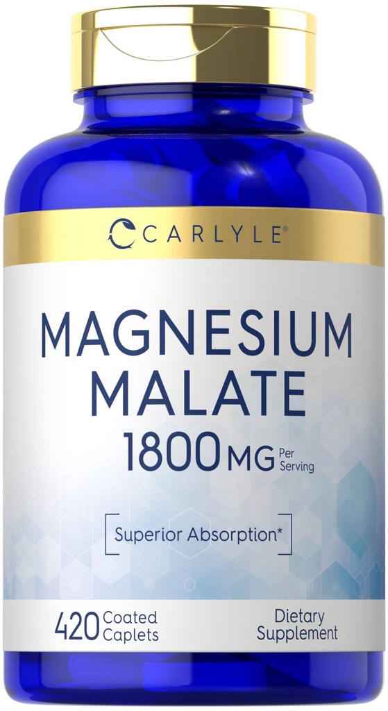 Carlyle Magnesium Malaatti ... 1800mg... ... 420 Päällystetyt Capletit... Kasvisruokaa, ei GMO:ita, gluteeniton lisäaine