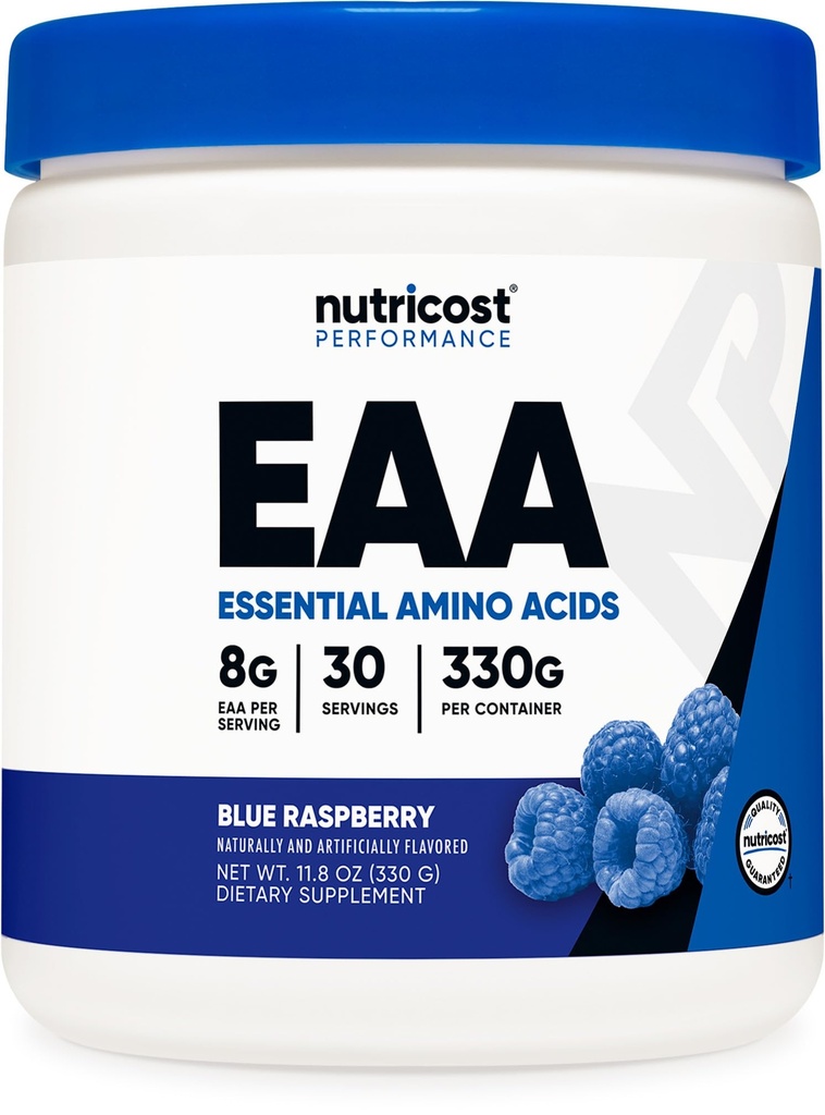Nutricost EAA Powder 30 Tarjoilut (sininen vadelma) - Essential amino acids - ei-GMO, Gluteeniton, Kasvisruoka Ystävällinen