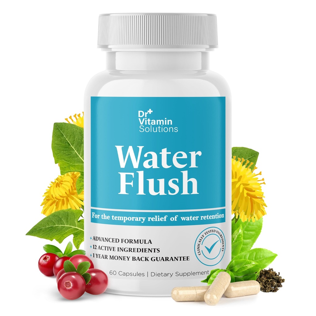 DR VITAMIN LIUTTEET Diureettiset vesipillerit painonhallintaan, 12 vaikuttavaa ainetta (vihreää teetä, karpaloa ja lisää), välitön helpotus bloatista ja turvotuksesta, vedenpidätys pillereitä naisille ja miehille - 60 kapselia