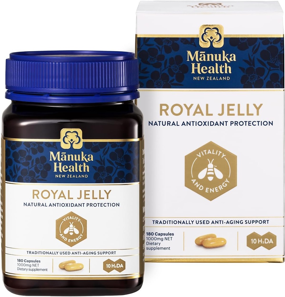 Manuka Health Royal Jelly Capsules, 1000mg NET - 180 Count (3-Kuukauden tarjonta) - Perinteinen anti-ikääntyminen täydentää Uusi-Seelanti