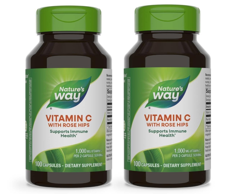 Nature's Way C-vitamiinin kanssa Rose HIPS, Tehokas antioksidantti & Immuunitoiminta Tuki C-vitamiini*,Promotes Collagen terveelle iholle*, 100 kapselia (pakkaus toukokuussa Vary) - 2 pakkaus