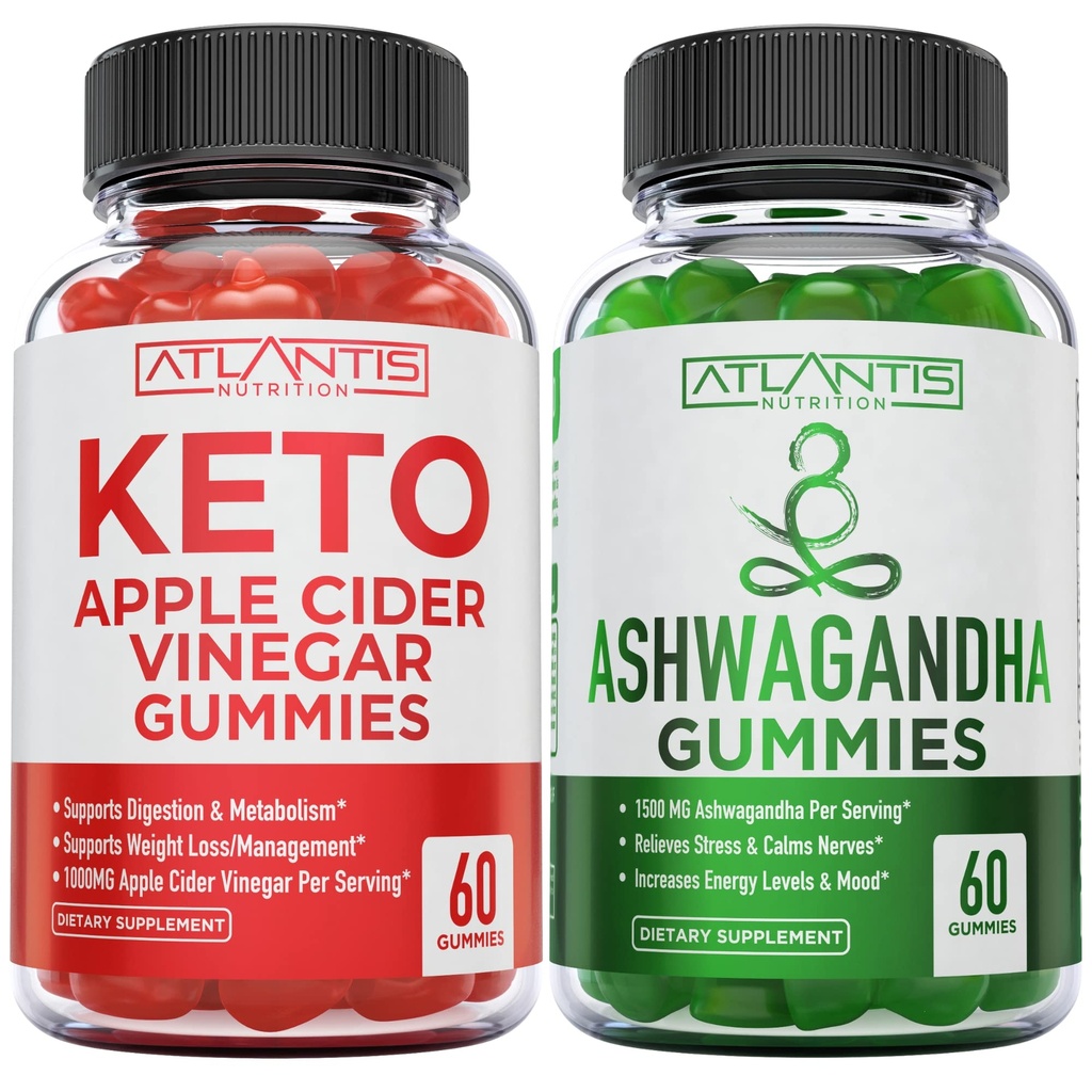 60 Keto Apple Cider Vinegar Gummies Avancerad viktminskning + 60 Ashwagandha Gummies - 1500MG Ashwagandha Per Servering