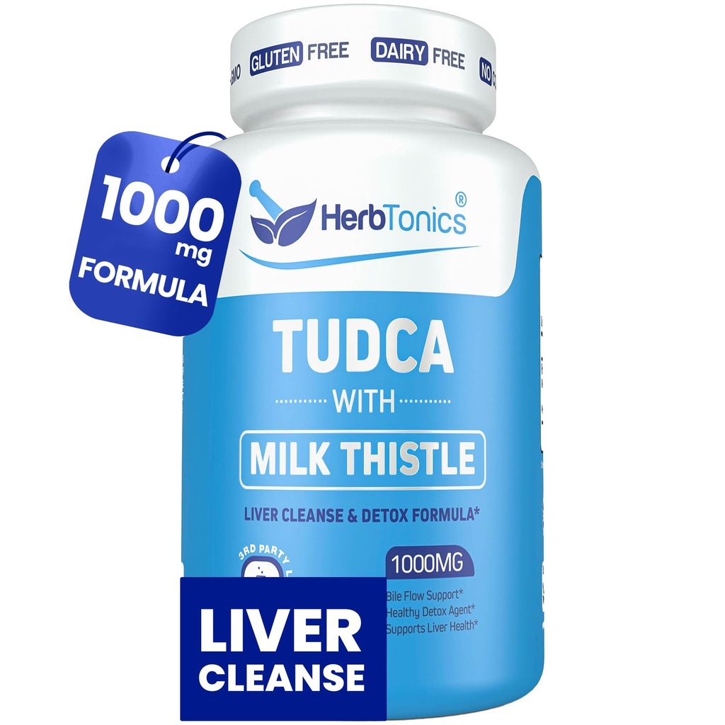 Herbtonics TUDCA 1000 mg Maksa Detox & Sappirakko Tuki ... Maito Thistle & Pterostilbene Enhanced Bile Salt for Liver Cleanse, Healthy Bile Flow, and Digestive Health (60 Vegaanikapselit)