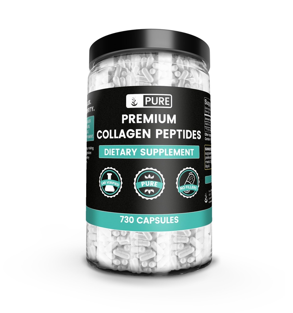 Puhdas Alkuperäinen ainesosat Collagen Peptides (730 kapselia) Ei magnesiumia tai riisiä Fillers, aina puhdas, Lab vahvistettu