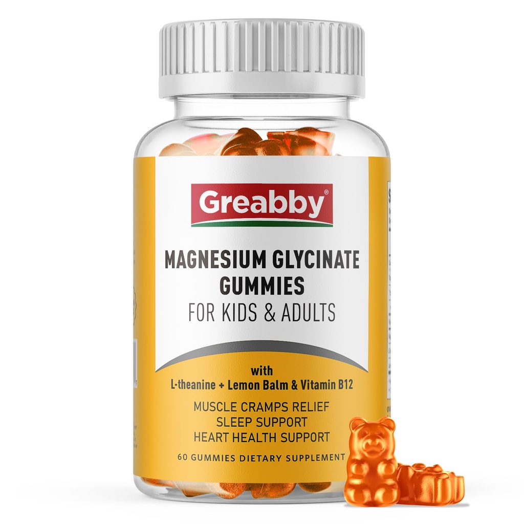 Magnesium Glycinate Gummies lapsille ja aikuisille - Magnesium Glycinate 300 mg purutabletti - edistää unta, lihasten, rentoutumista (60 Count)