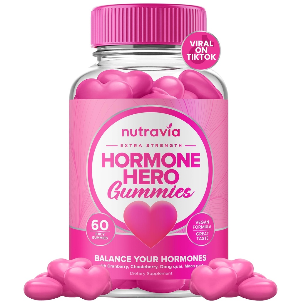 Hormonbalans för kvinnor Gummies + PMS Relief Supplement - Stöder humörsvängningar, Clear Skin, Reduced Cramps och Bloating - Hormonal PMS Gummies PCOS Vitamin med Cranberry, Dong Quai (60 Gummies)