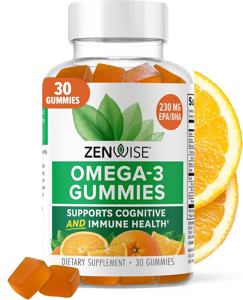 Zenwise Health Omega 3 Gummy Supplement - Burpless Omega 3 täydennysosa DHA & EPA rasvahapot immuuniterveyteen - kestävästi Lähde: kalaöljy, pellavansiemenöljy & E-vitamiini - 30 Gummy