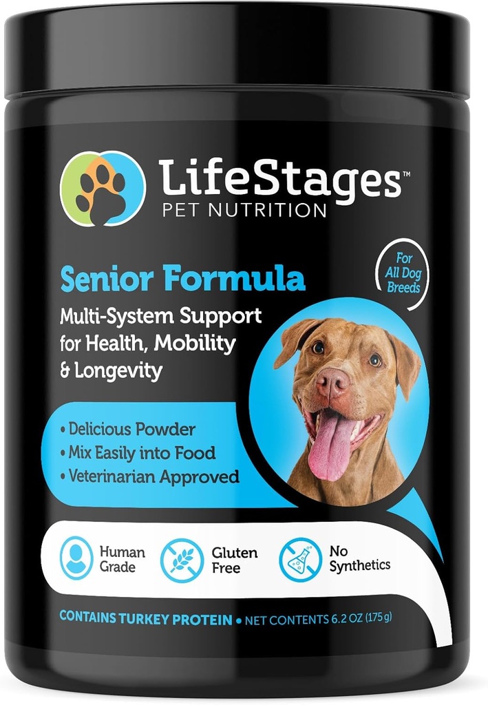 Steg 3: Senior Dog Formel för Hip & Joint Support, kognitiv hälsa och hälsosam hud och rock - naturliga ingredienser - fiskolja, linfrö, gurkmeja & probiotika, Vet godkänd