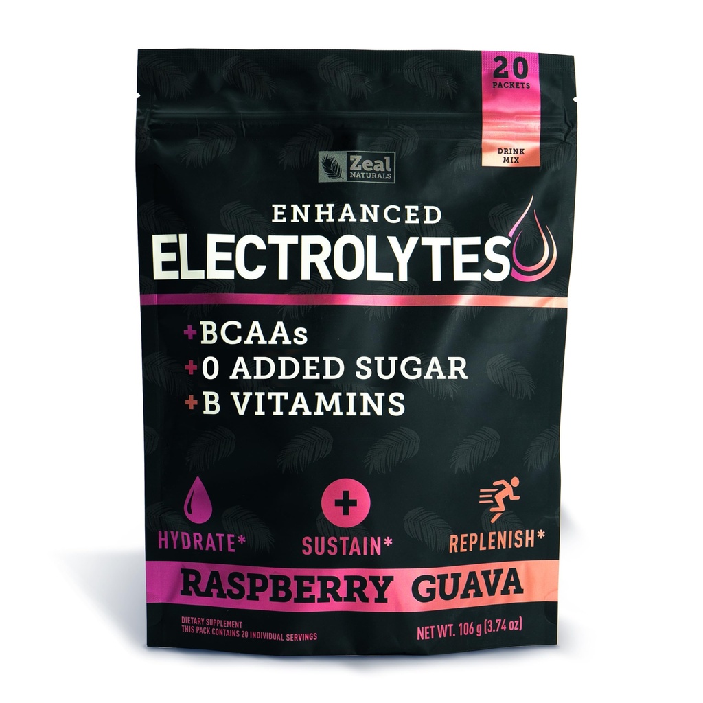 Enhanced Electrolyte Powder Stick Packs (Vadelma Guava ... 20 Packets) w/ 0 Sokeri + BCAAs + B- Vitamins Elektrolyytti Supplement w Kalium Sinkki & Magnesium for Hydration - Keto Electrolyytit