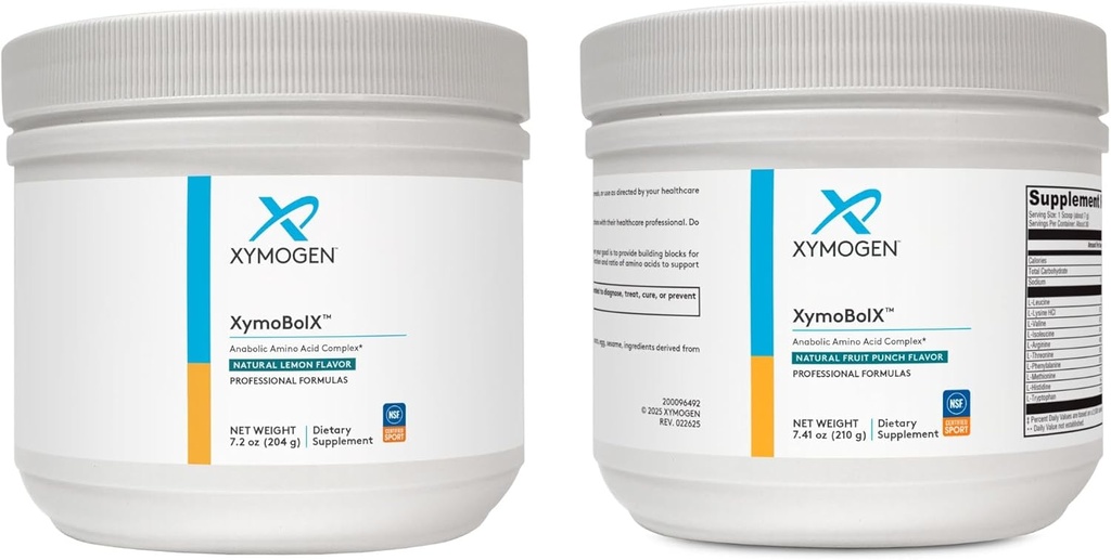 XYMOGEN XymBolX Fruit Punch and Lemon Flavor Bundle - BCAA Powder for Promote Muscle Recovery with L Arginine, Leucine, L Metionine + L Tryptophan (2 pullot, 7.20z Each)