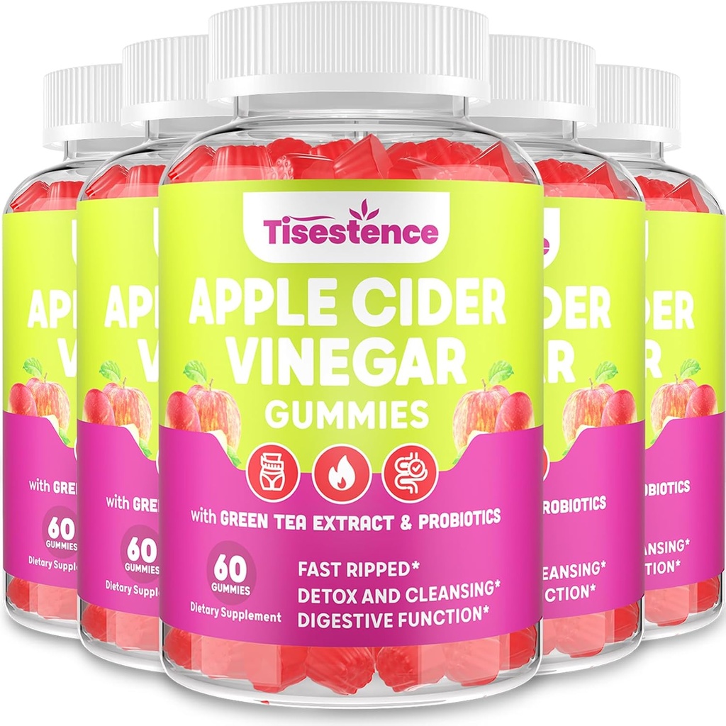 Äiti omenaviinietikka Gummies, Keto ACV Gummies 2000MG - Cleanse & Detox Diet, Max Strength ACV Gummies Green Tea, Vadelma, B12 ja Probiootit aineenvaihduntaa ja ruoansulatusta varten, pakkaus 5