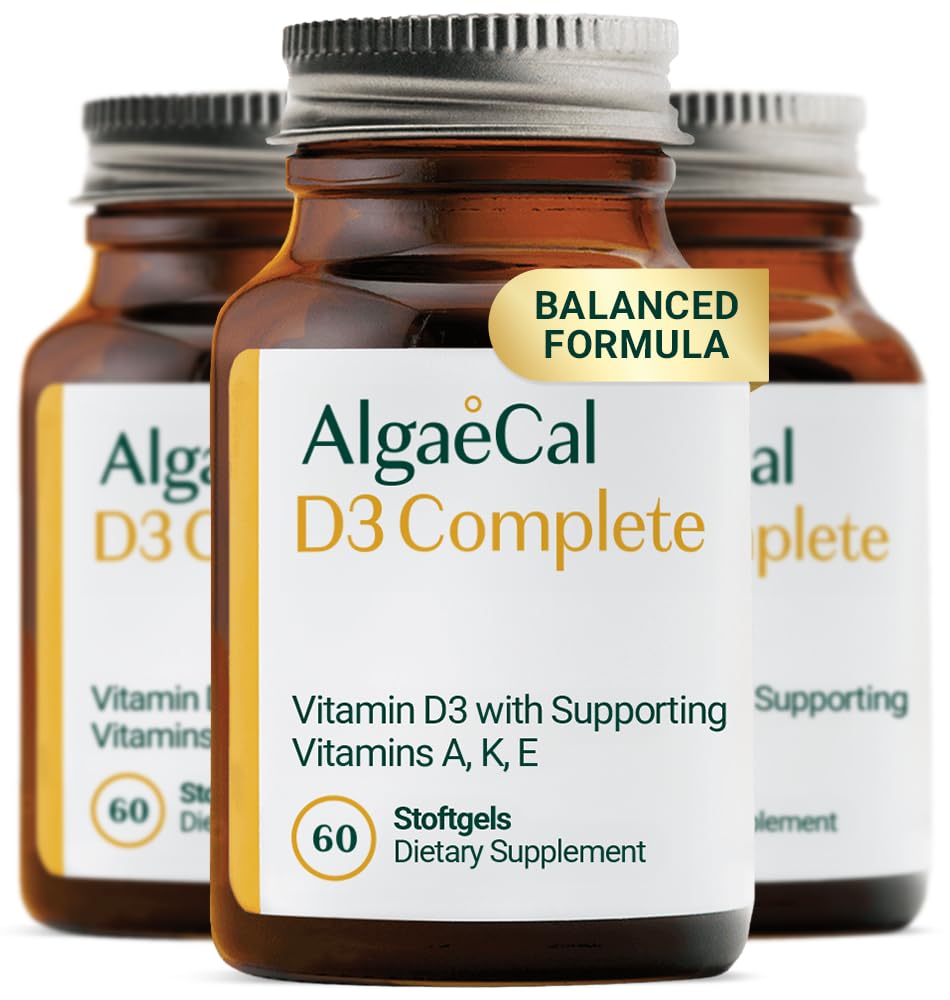 ALGAECAL 4-in-1 D3-vitamiini K2 Täydellinen - ADK-vitamiini täydentää, tehostettu immuuni tuki & luun terveys D3 K2, A, & E - koko kehon hyvinvointi & luun vahvuus, 60 helppo niellä Softgels