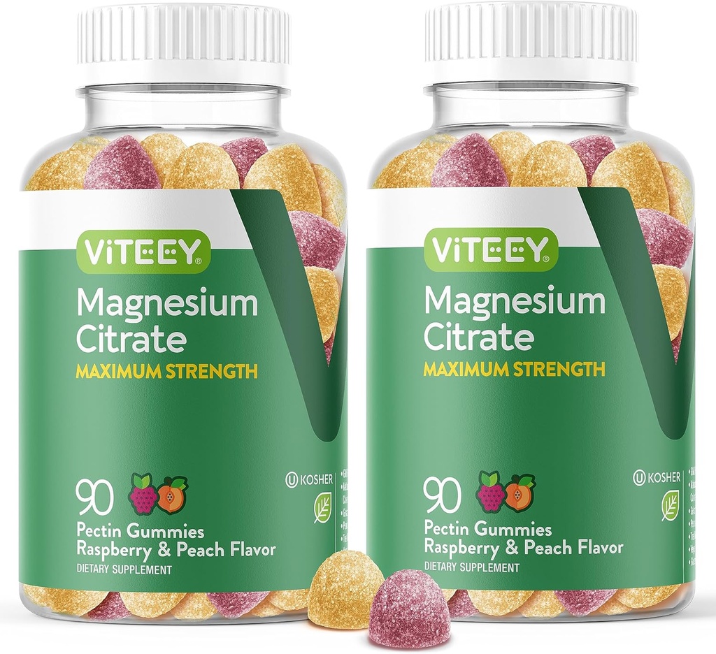 VITEEY Magnesium Gummies aikuisille - 255 mg magnesiumsitraatin Gummy rauhoittaa, nukkua, hermo ja lihasten toiminta tuki - vegaaninen, gluteeniton - 180