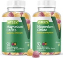 VITEEY Magnesium Gummies för vuxna - 255mg Magnesium Citrate Gummy för lugn, sömn, nerv- och muskelfunktionsstöd - Vegan, Gluten Free - 180 greve