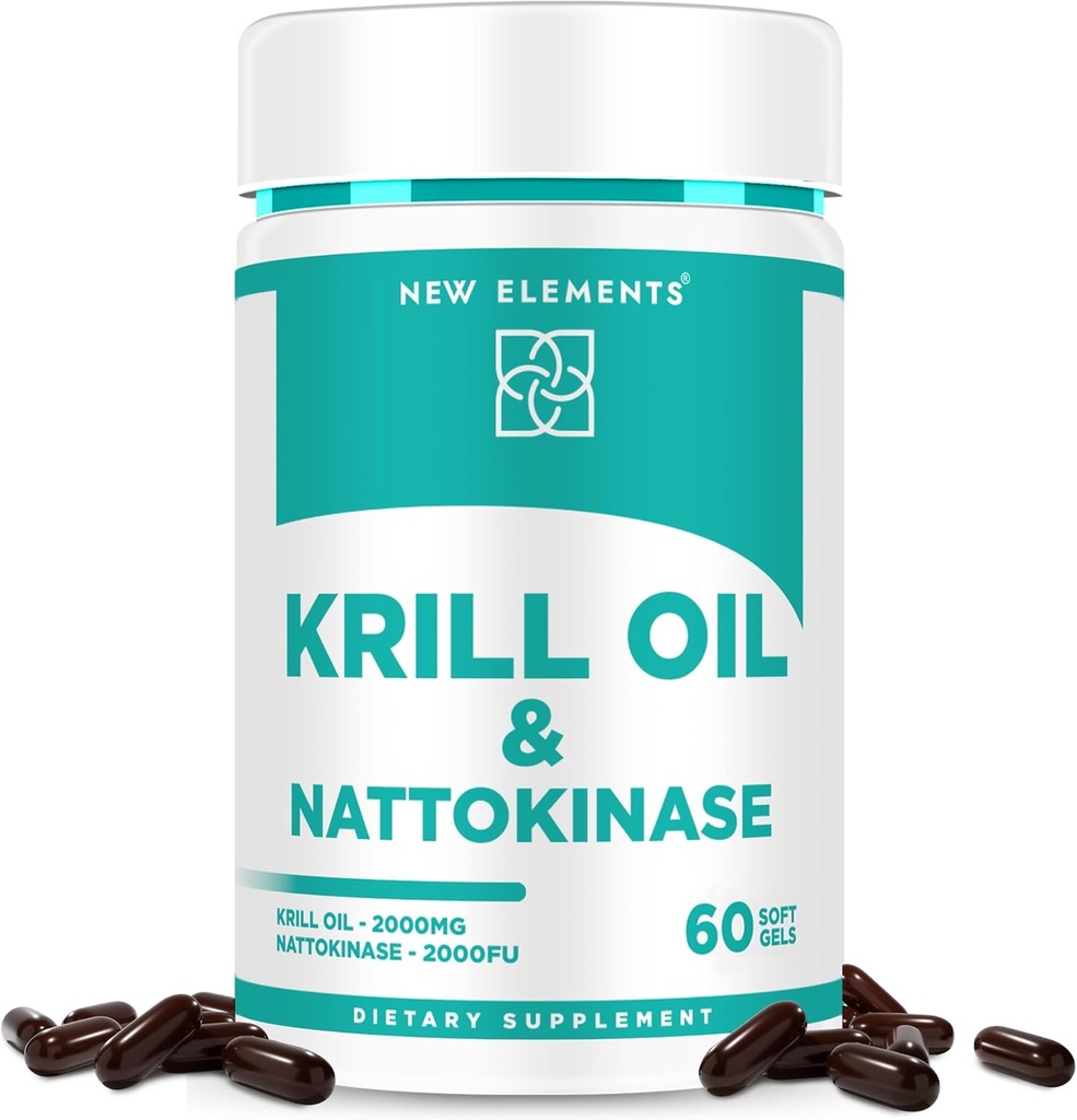 Nattokinaasi Supplement 4000 FU Organic with Antarktis Krill Oil Omega 3 Softgels 2000mg DHA 