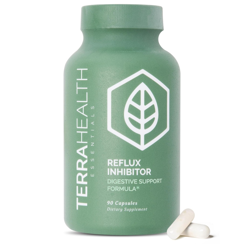 Terra Health Essentials - Reflux Inhibitor | Relieve Indigestion och Heartburn | 30-dagars leverans (90 kapslar)