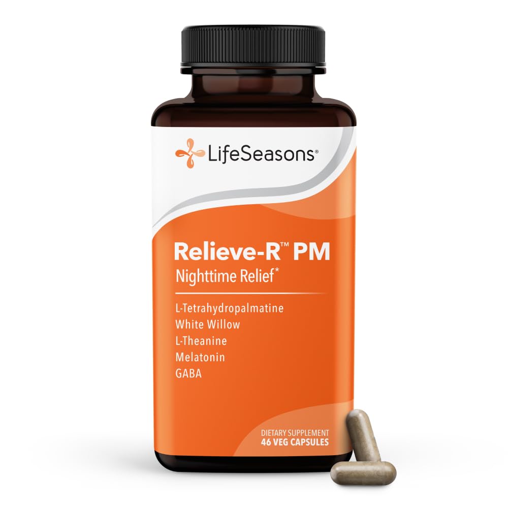 LifeSeasons Relieve-R PM - Helpottaa Yöllä särkyjä ja epämukavuutta - Rentouttaa Lihakset - Vaaleat Hermosto - Tukee luonnon uni syklit & Non Habit Forming - 46 kapselia
