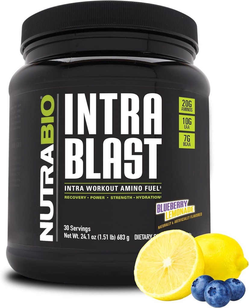 NutraBio Intra Bcaa Powder Aminohappolisä, Elektrolyytti ja nesteytys Blend, Intra, Pre harjoitus ja lihasten Recovery, 20g Eaa Aminohapot Powder, 5g glutamiini- mustikka sitruuna, 30