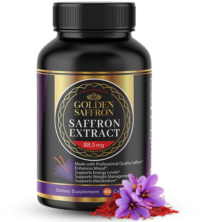 Golden Saffron Saffron Extract Capsules - Premium Saffron Supplements - 88,50 mg Pure Saffron Pills - Mood Support - Eye Support - Emotional Balance, Focus & Eye Health Made i USA - 60 kapslar