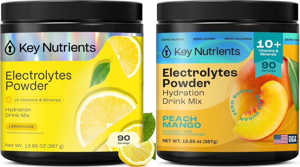 KESKEISET NUTRITES Elektrolyytit Powder Limonade 90 tarjoilut + Persikka Mango 90 tarjoilut