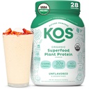 KOS Vegan Protein Powder, Unflavored & Unsweetened - Low Carb Pea Protein Blend, Organisk Superfood Rich i vitaminer och mineraler - Keto, Soja, Dairy Free - Meal Replacement för kvinnor och män - 28 portioner
