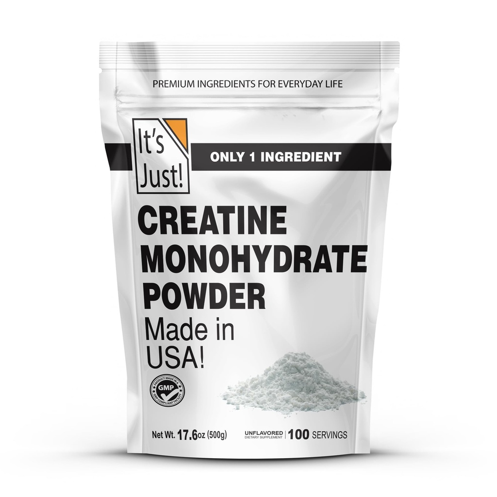 Se on vain... - Kreatiini Monohydraatti Powder, Pure Creatiini Powder, Made in USA, 3rd Party Lab Tested, 5g Per Serving, Scoop Mukana, Ei Fillers, Ei Lisätty Maku (Ei maustettu, 500g / 100 tarjoilua)