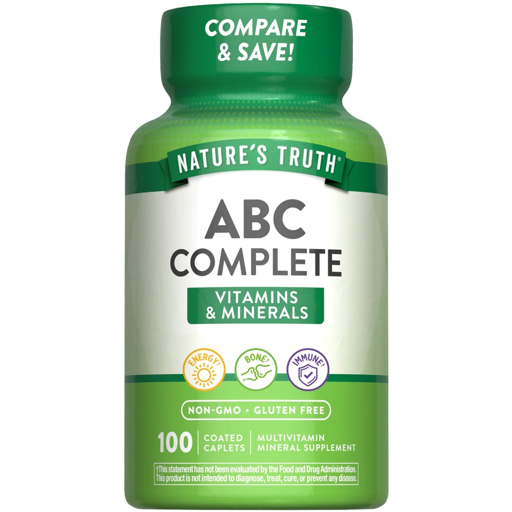 Nature's Truth Adult ABC Complete Multivitamiini miehille ja naisille 100 Caplets ...