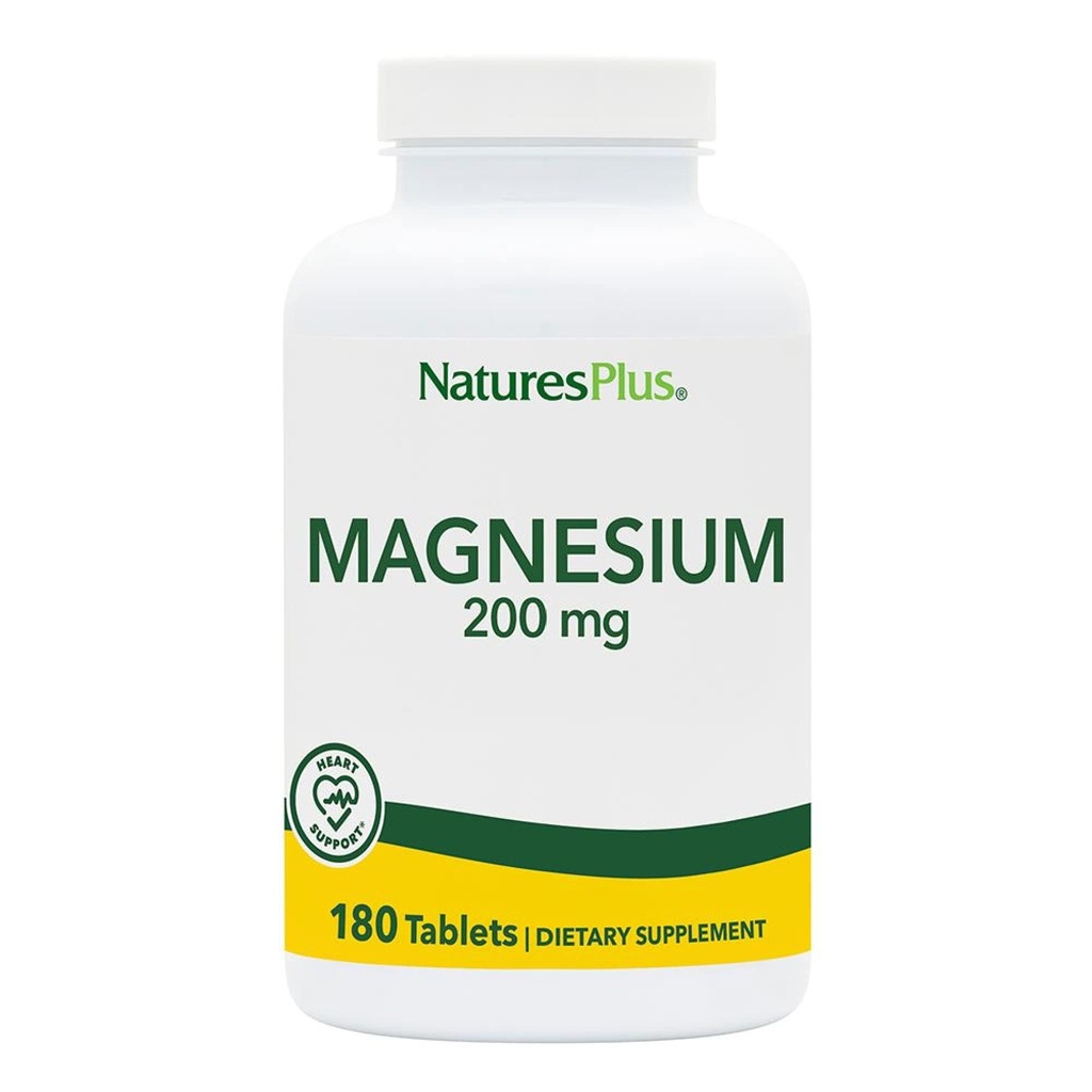 NaturesPlus Magnesium - 200 mg, 180 tabletter - Vegetarisk, Glutenfri - 180 portioner