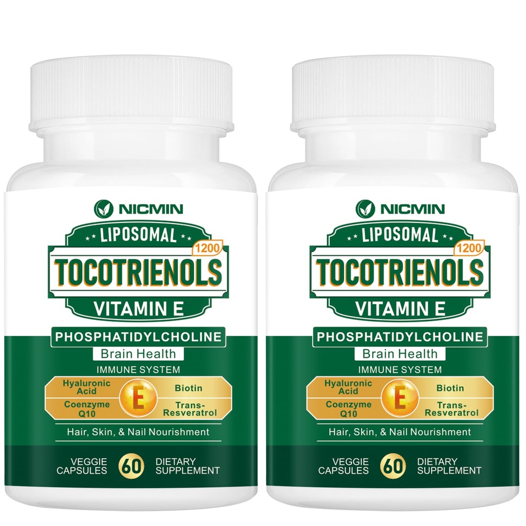 1200MG E-vitamiini Tokotrienolit Liposomaaliset tokotrienolit lisäravinteet fosfatidyylikoliinilla, 95% delta-tokotrienoleilla ja 5% gamma-tokotrienoleilla, suuri imeytyminen sydämeen, aivojen toiminta 120 kapselia