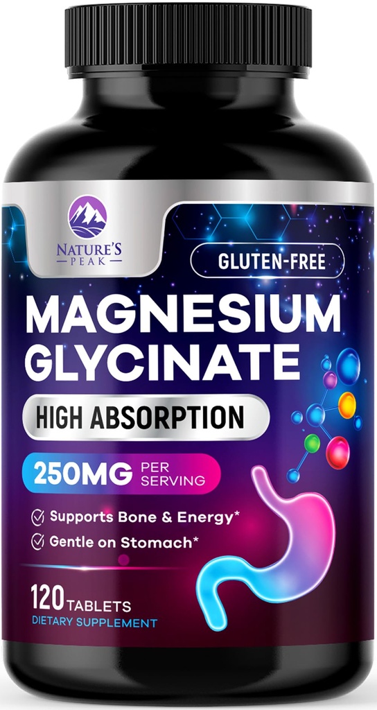 Magnesium Glycinate Kelated for Max Imeytyminen - tukee luun, lihasten, hermojen ja sydämen terveyttä, luonnon uni ja stressi tuki, paras magnesium täydentää pillereitä koko kehon tukea - 120 tablettia