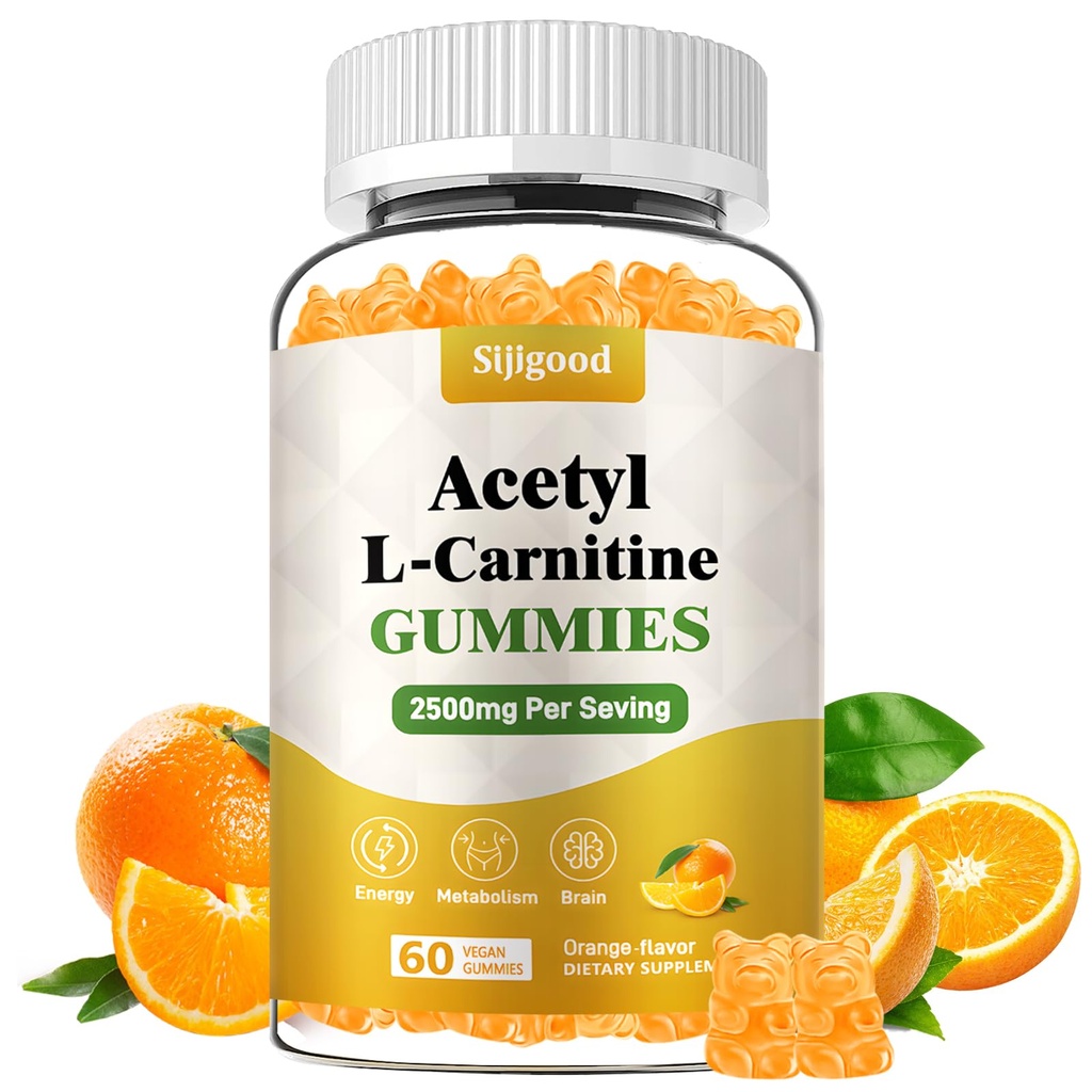 Acetyl L-karnitiini Supplement, Natural Nutrition Supplement for Boost Energy, Immuniteetti, Vegan, Orange Flavor, 60 Count
