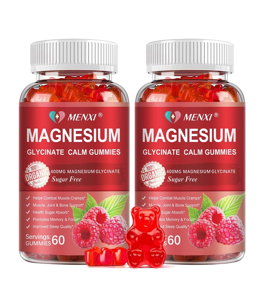 Magnesium Gummies 600mg per Servering-Magnesium Glycinate 400mg och Magnesium Malate 200mg, Sugar Free Magnesium Kalium Supplement för Calm Mood, Muscle, Bone & Energy Support,120 Raspberry Gummies