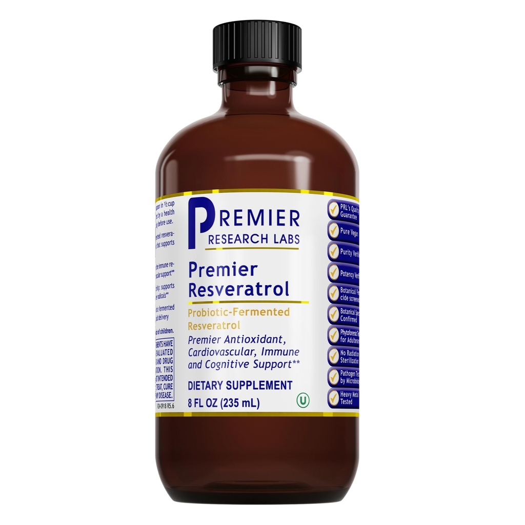 Premier Research Labs Resveratrol - Resveratrol Liquid Supplement, Trans Resveratrol, Antioxidant Support för hjärthälsa och blodflöde, åldrande stöd, 180 mg Per Teaspoon - 8 Fl Oz