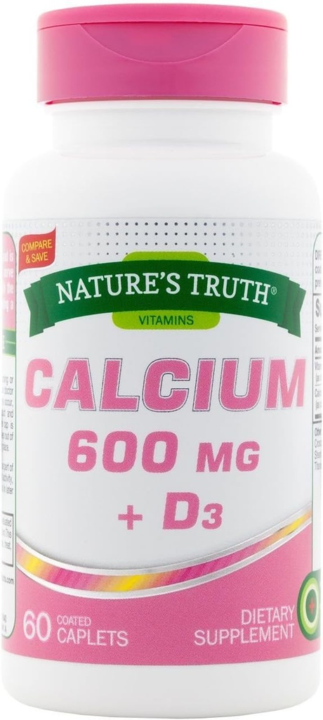 Luonnon Truth Calcium 600 mg + D3-60 päällystetty Kapselit, 2 pakkaus